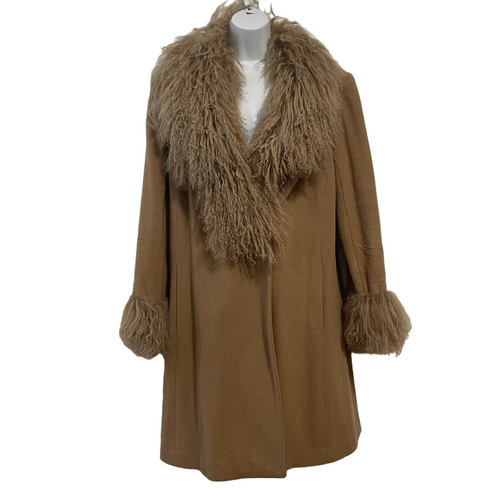 Vintage Tan Shaggy Mongolian Lambswool Fabio Women’s Coat - Size 8